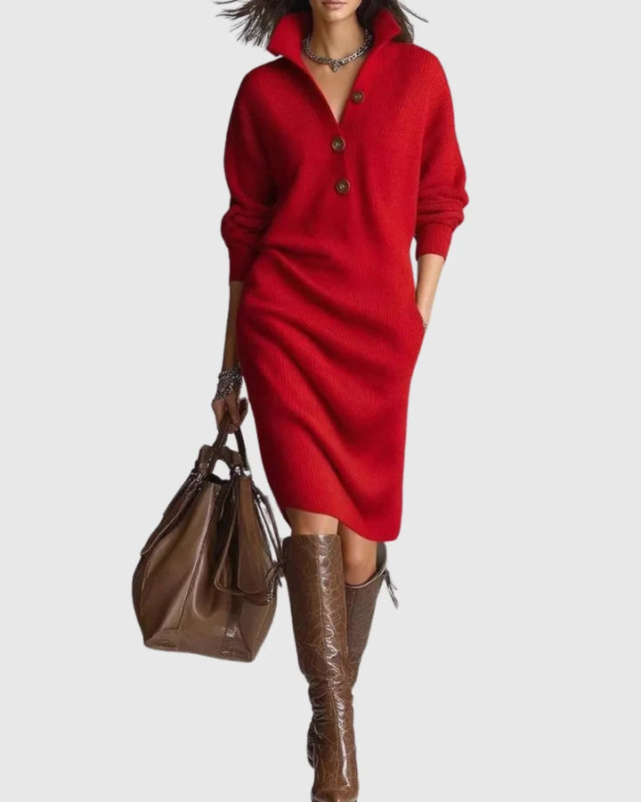 Zuiver wollen gebreide winter midi-jurk