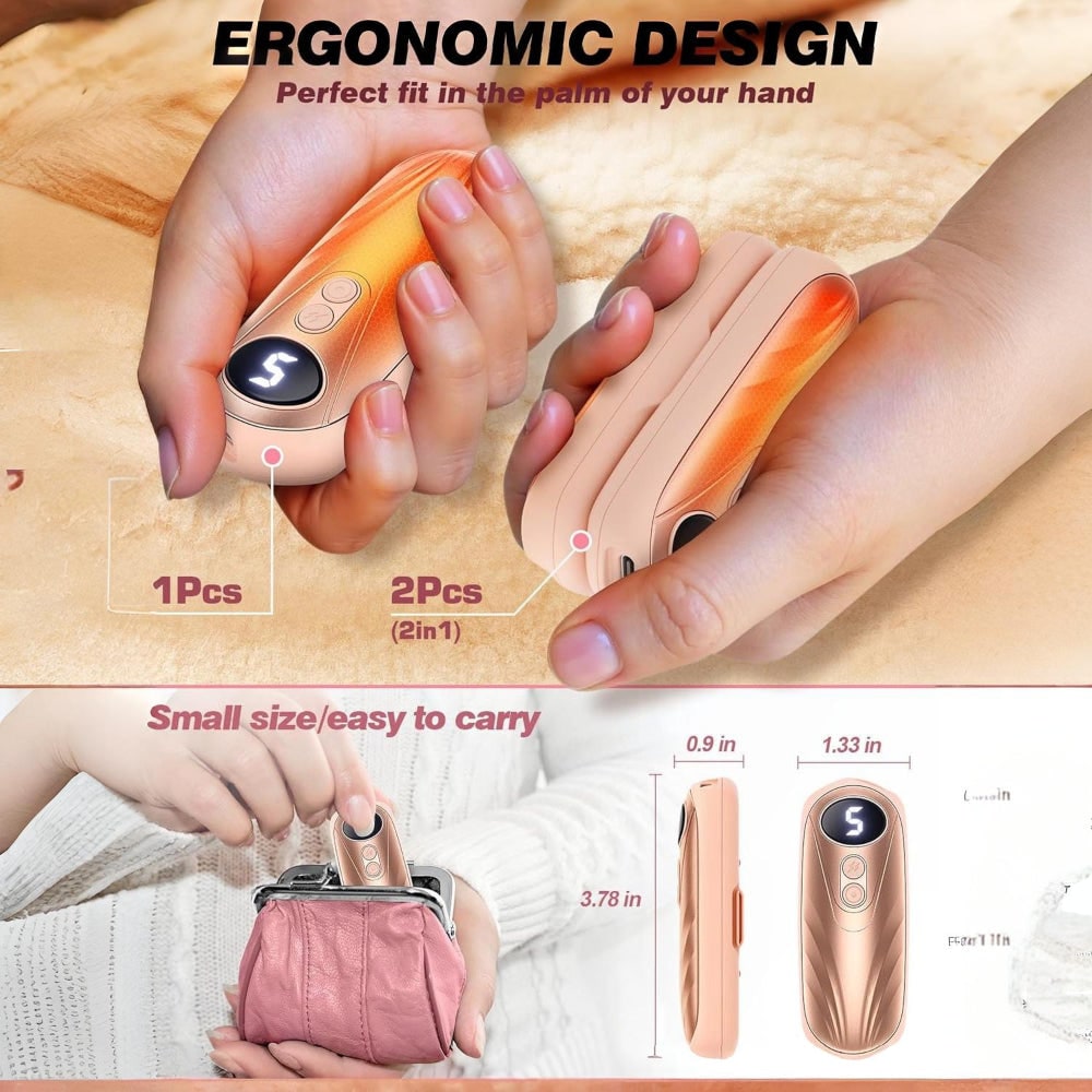 Oplaadbare handwarmers met led en vijf warmtestanden, set van 2