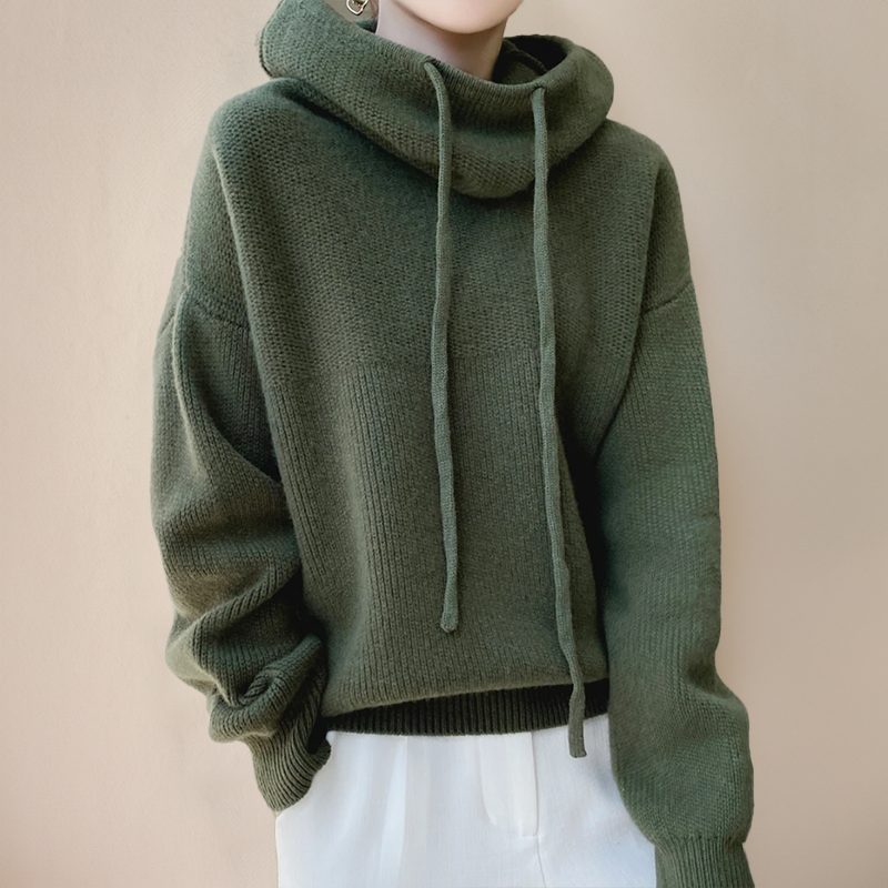 Merinowollen hoodie met col voor dames