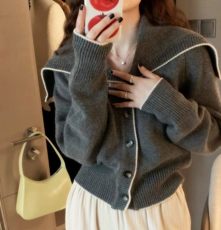Geribbeld vest met oversized matrozenkraag voor dames