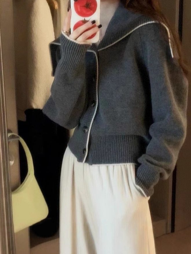 Geribbeld vest met oversized matrozenkraag voor dames