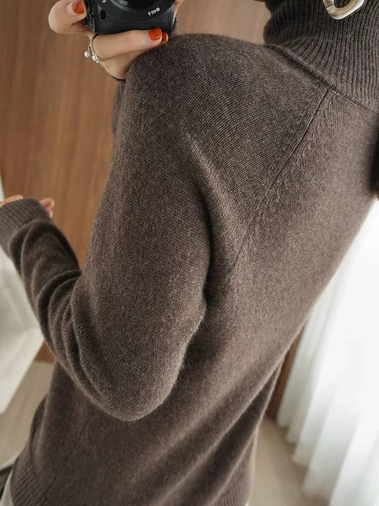 Gebreide merinowollen trui met ribstructuur en col voor dames