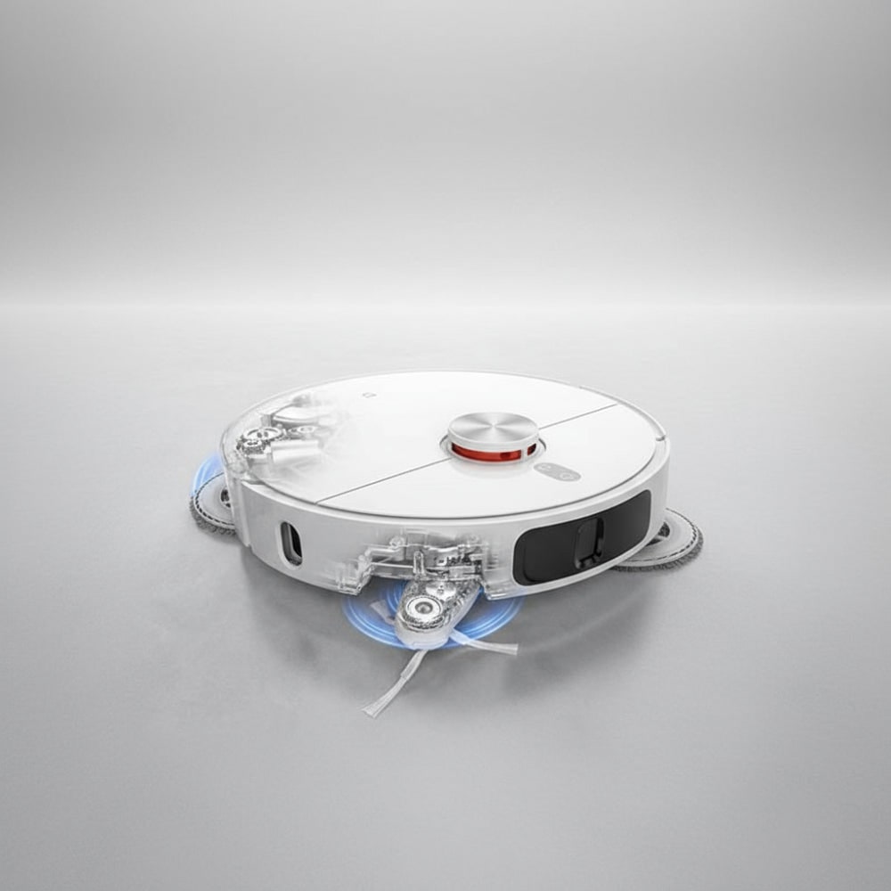 Robotstofzuiger en automatische dweilfunctie met slimme navigatie en twee draaiende dweilpads