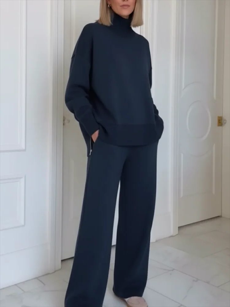Loungewearset met rechte pijpen, col en lange mouwen voor dames