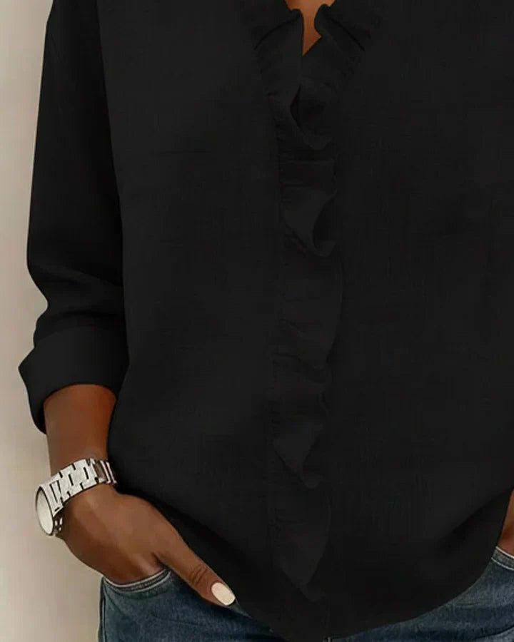 Blouse met ruches, v-hals en lange mouwen voor dames