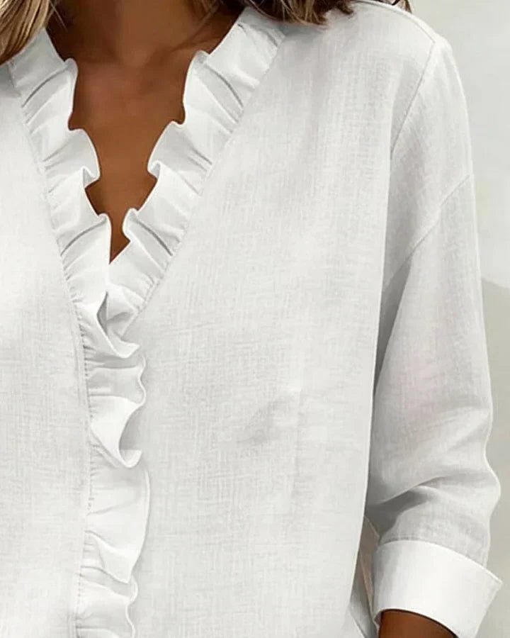 Blouse met ruches, v-hals en lange mouwen voor dames