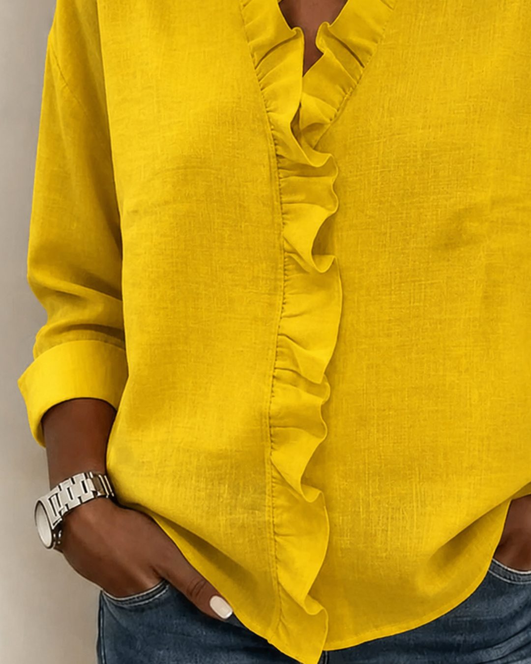 Blouse met ruches, v-hals en lange mouwen voor dames
