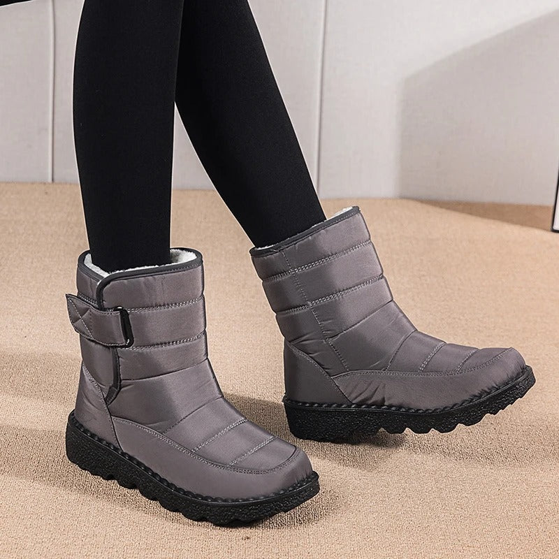 Dames Enkellaarzen Gevoerd met Klittenband - Winterlaars Anti-Slip