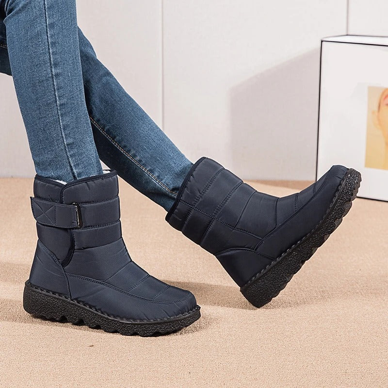 Dames Enkellaarzen Gevoerd met Klittenband - Winterlaars Anti-Slip