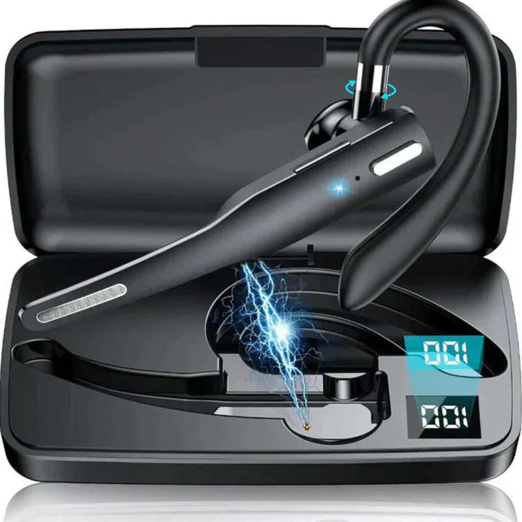 "Sleek black Bluetooth 5.1 noise-cancelling headset for men, featuring dual microphones for clear, hands-free calls."