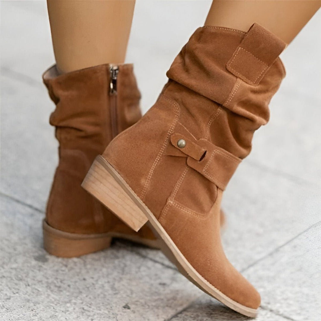Slouchy mid-calf laarzen met blokhak voor dames