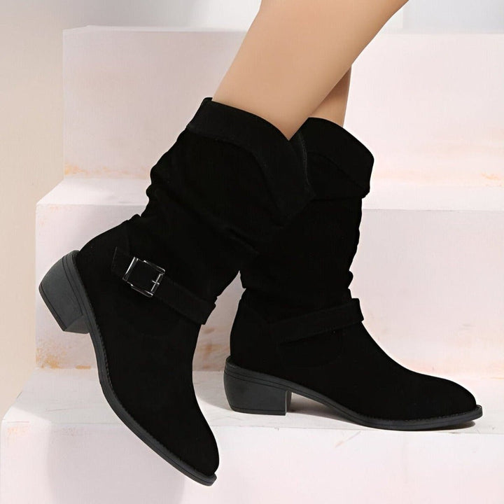 Slouchy mid-calf laarzen met blokhak voor dames