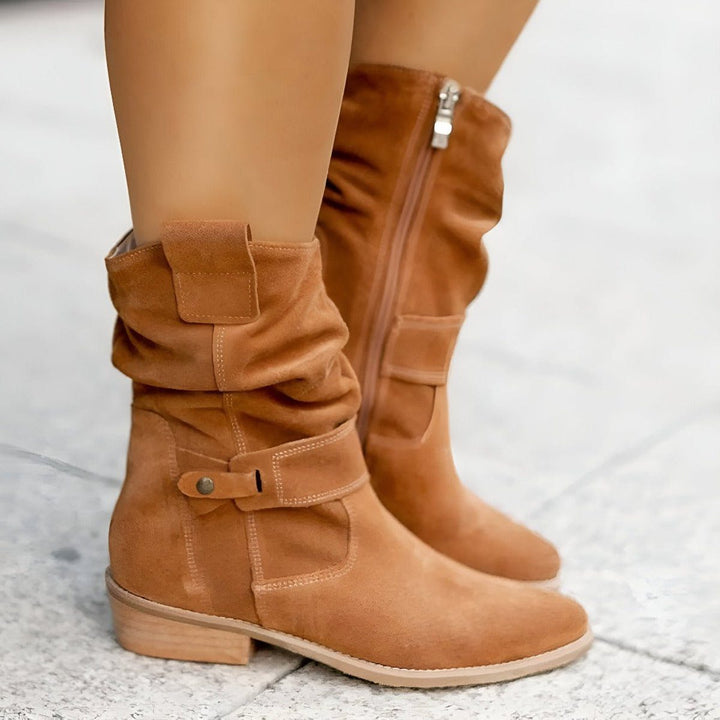 Slouchy mid-calf laarzen met blokhak voor dames