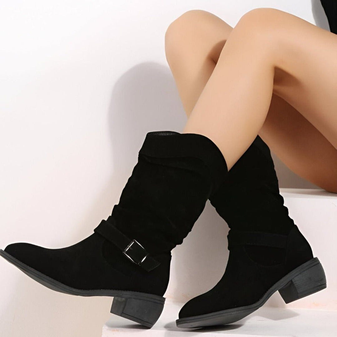 Slouchy mid-calf laarzen met blokhak voor dames