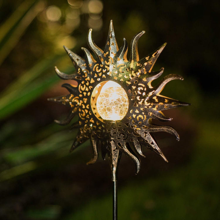 Solar tuinlamp voor buiten met grondpin, craquelé glazen bol en warme led