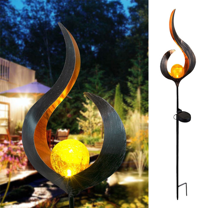Solar tuinlamp voor buiten met grondpin, craquelé glazen bol en warme led
