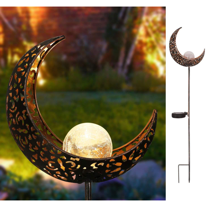 Solar tuinlamp voor buiten met grondpin, craquelé glazen bol en warme led