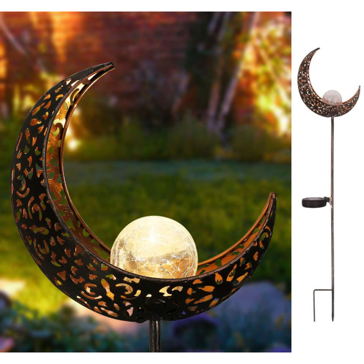 Solar tuinlamp voor buiten met grondpin, craquelé glazen bol en warme led
