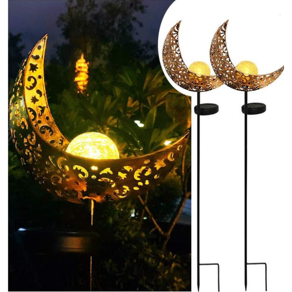 Solar tuinlamp voor buiten met grondpin, craquelé glazen bol en warme led