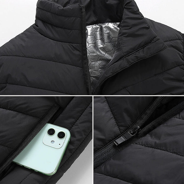 Verwarmde bodywarmer met 13 warmtezones en carbonvezel