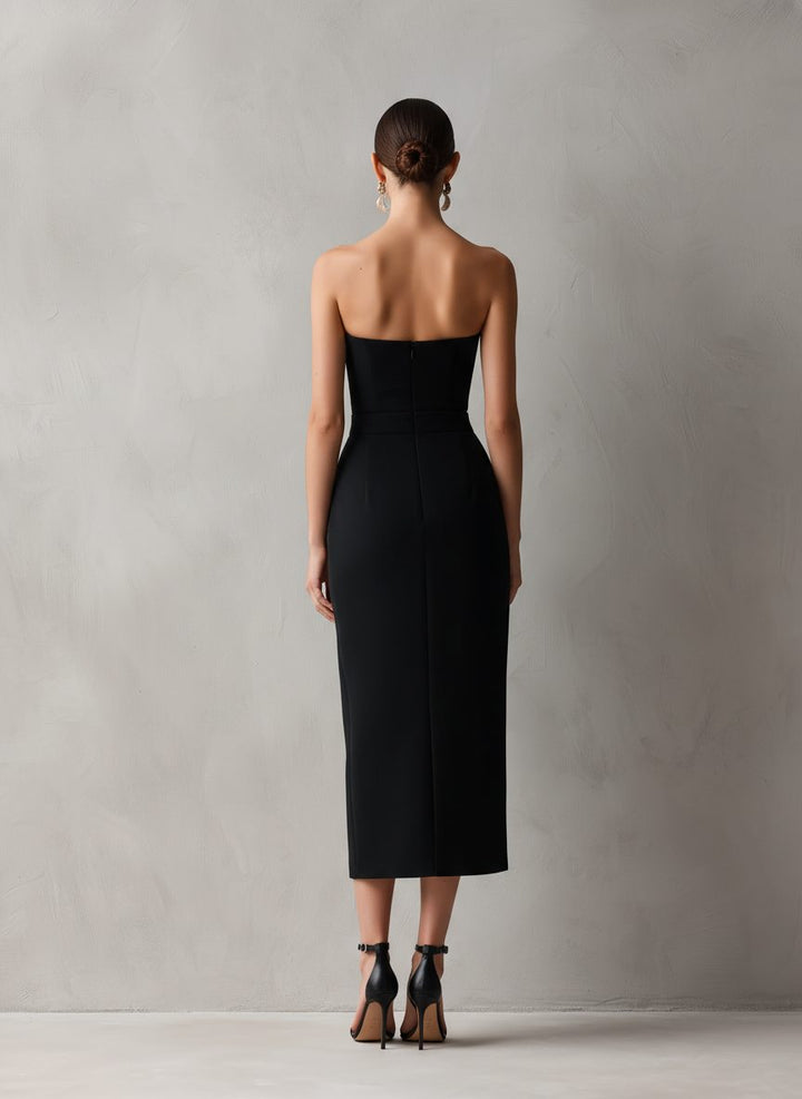 Strapless midi-jurk met zakken voor dames