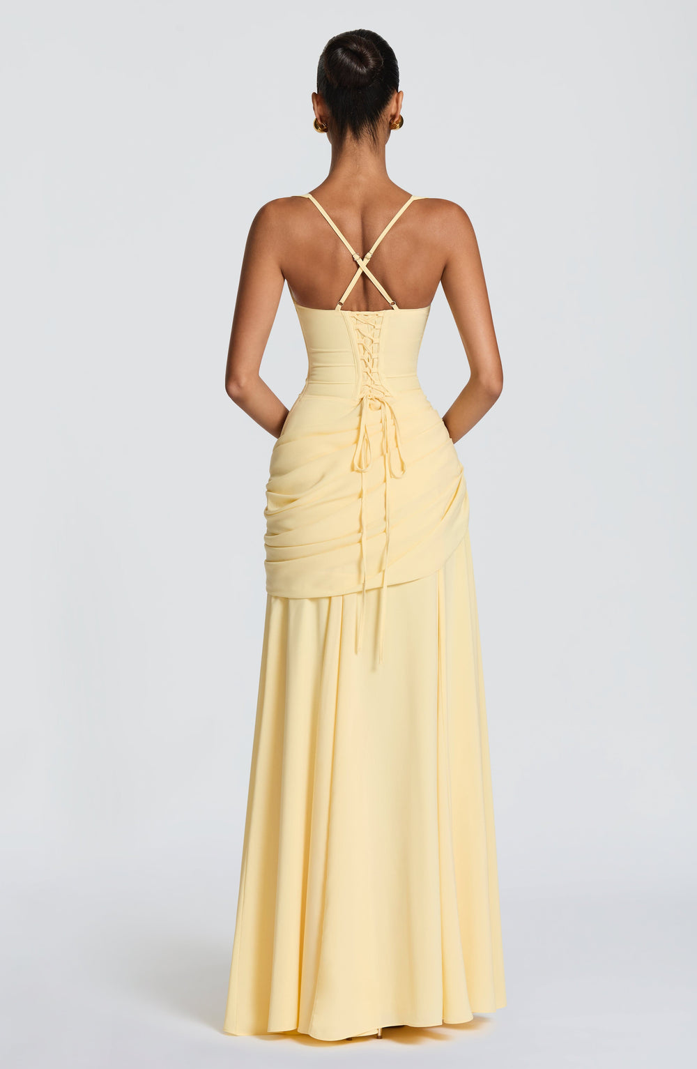 Destiny maxi-jurk van chiffon met waterval-hals en rugveter