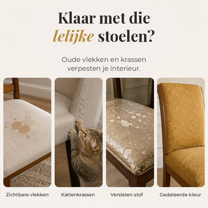 Barokke rekbare stoelhoezen met gouden detailprint - Washable Dining Chair Slipcovers
