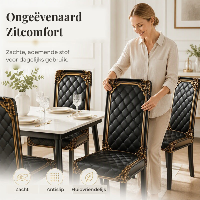 Barokke rekbare stoelhoezen met gouden detailprint - Washable Dining Chair Slipcovers