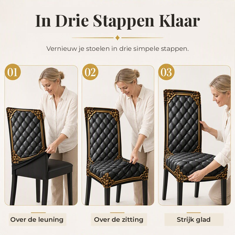 Barokke rekbare stoelhoezen met gouden detailprint - Washable Dining Chair Slipcovers