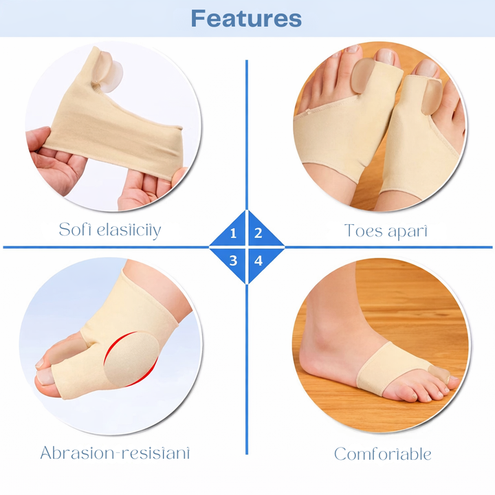 Teenspreiders voor knokkels (hallux valgus) met gelkussen en elastische hoes