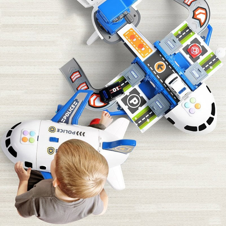 Speelgoedvliegtuig-speelset met interactieve lichtjes, geluiden en die-cast voertuigjes