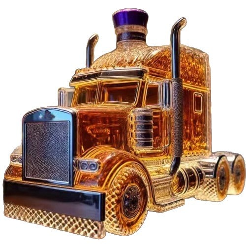Whiskykaraf in de vorm van een vrachtwagen, glazen fles met stop
