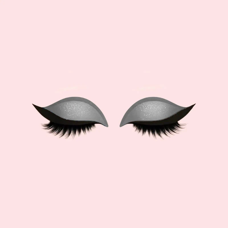 Gevleugelde eyelinerstickers met nepwimpers en glitteroogschaduw
