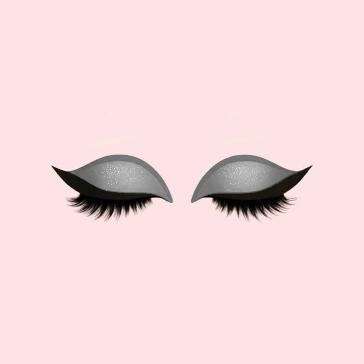 Gevleugelde eyelinerstickers met nepwimpers en glitteroogschaduw