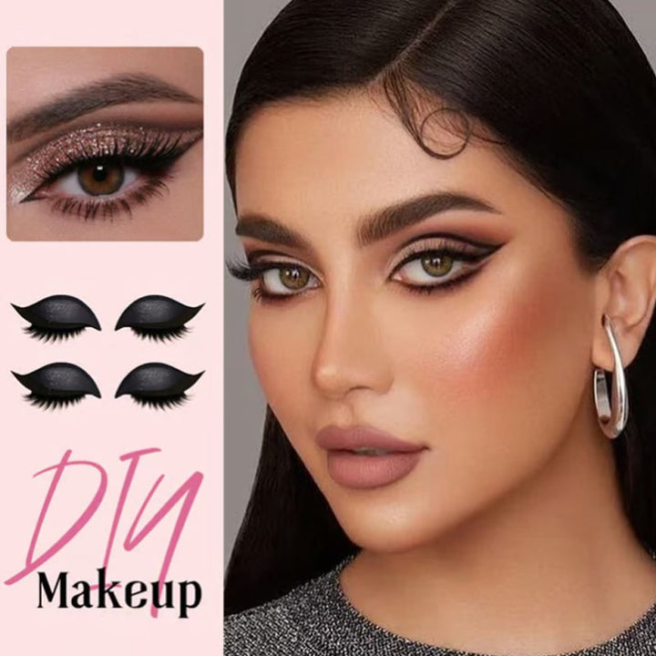 Gevleugelde eyelinerstickers met nepwimpers en glitteroogschaduw