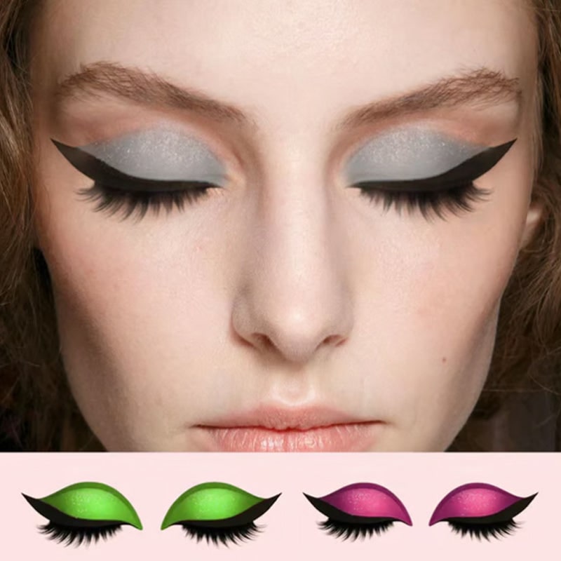 Gevleugelde eyelinerstickers met nepwimpers en glitteroogschaduw