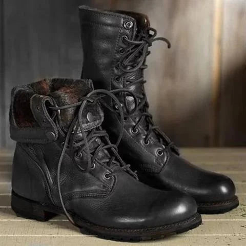 Leren combat laarzen met veters, kuitlengte