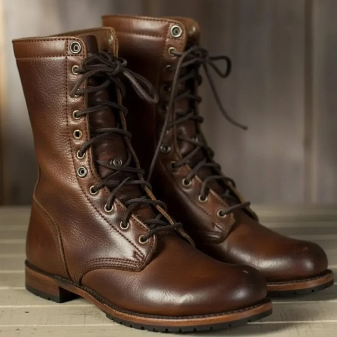 Leren combat laarzen met veters, kuitlengte