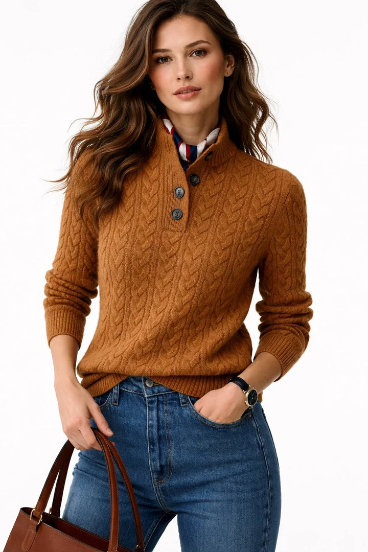 Kabelbreisweater met knopenhals van wolmix