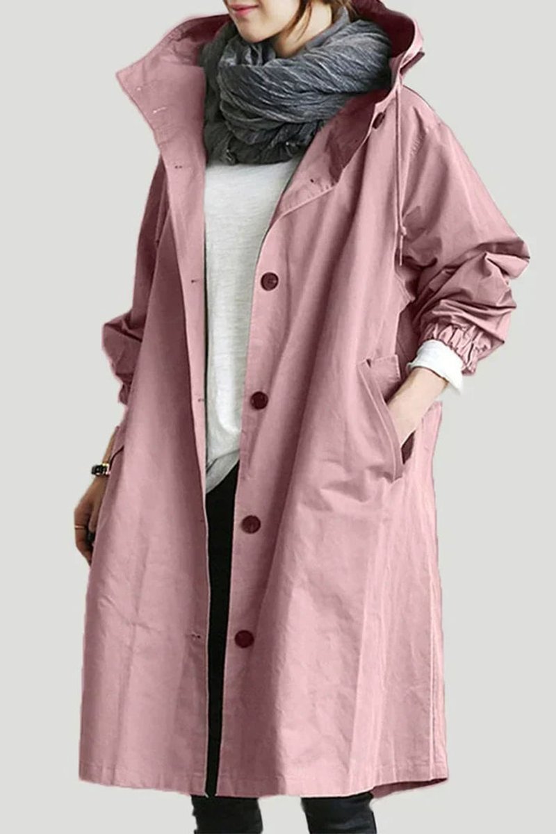 Lange damestrenchcoat met capuchon, waterdicht, oversized pasvorm