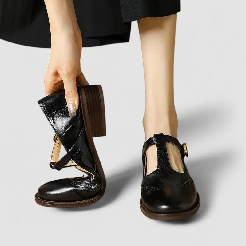 Leren Mary Jane-schoenen met T-bandje en gesp