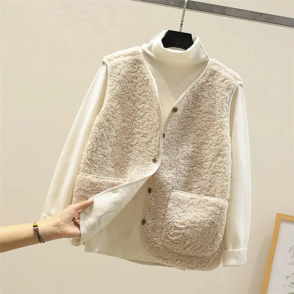 Sherpa gilet met V-hals en knopen