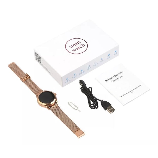 Dames smartwatch rond mesh verstelbaar oplaadbaar digitaal display
