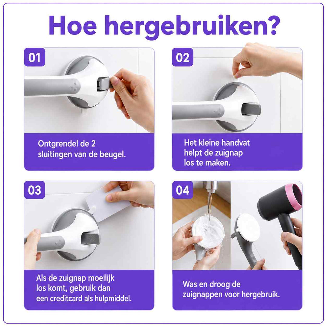 Zuignaphandgreep voor de douche, veiligheidsgreep voor de badkamer zonder boren, 15,7 inch