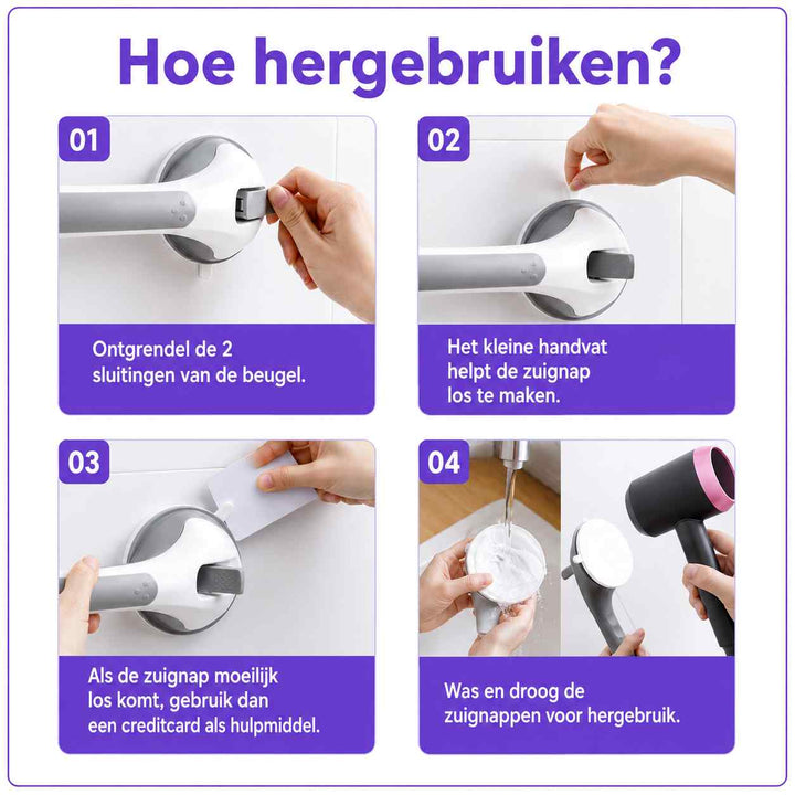 Zuignaphandgreep voor de douche, veiligheidsgreep voor de badkamer zonder boren, 15,7 inch