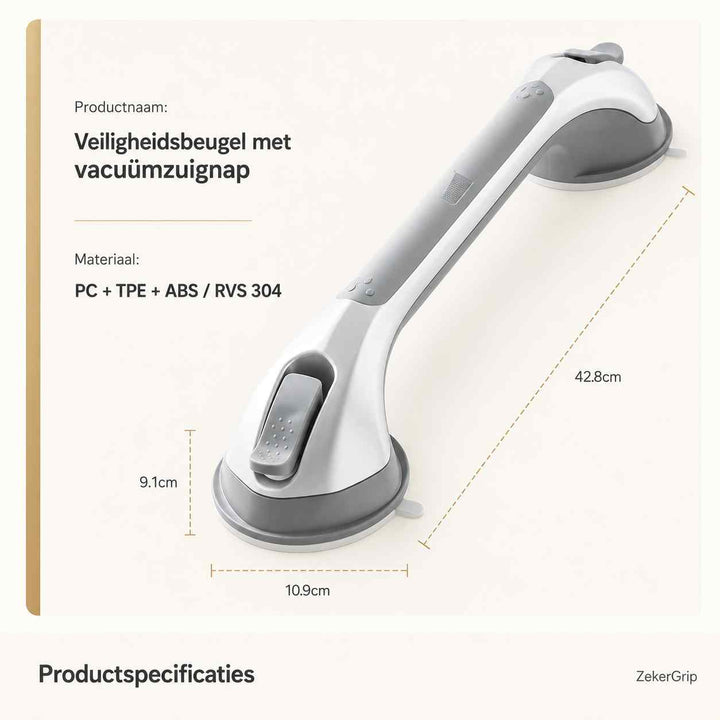 Zuignaphandgreep voor de douche, veiligheidsgreep voor de badkamer zonder boren, 15,7 inch