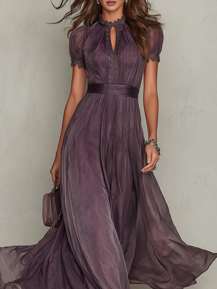 Dames maxi-jurk met kanten bies en gerimpelde taille voor speciale gelegenheden