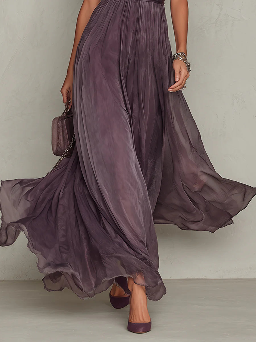 Dames maxi-jurk met kanten bies en gerimpelde taille voor speciale gelegenheden