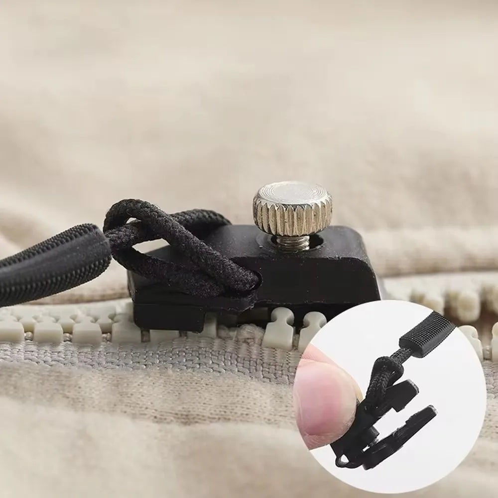 Vervangende ritsschuiver voor kapotte ritsen, universeel te gebruiken met duimschroefklem