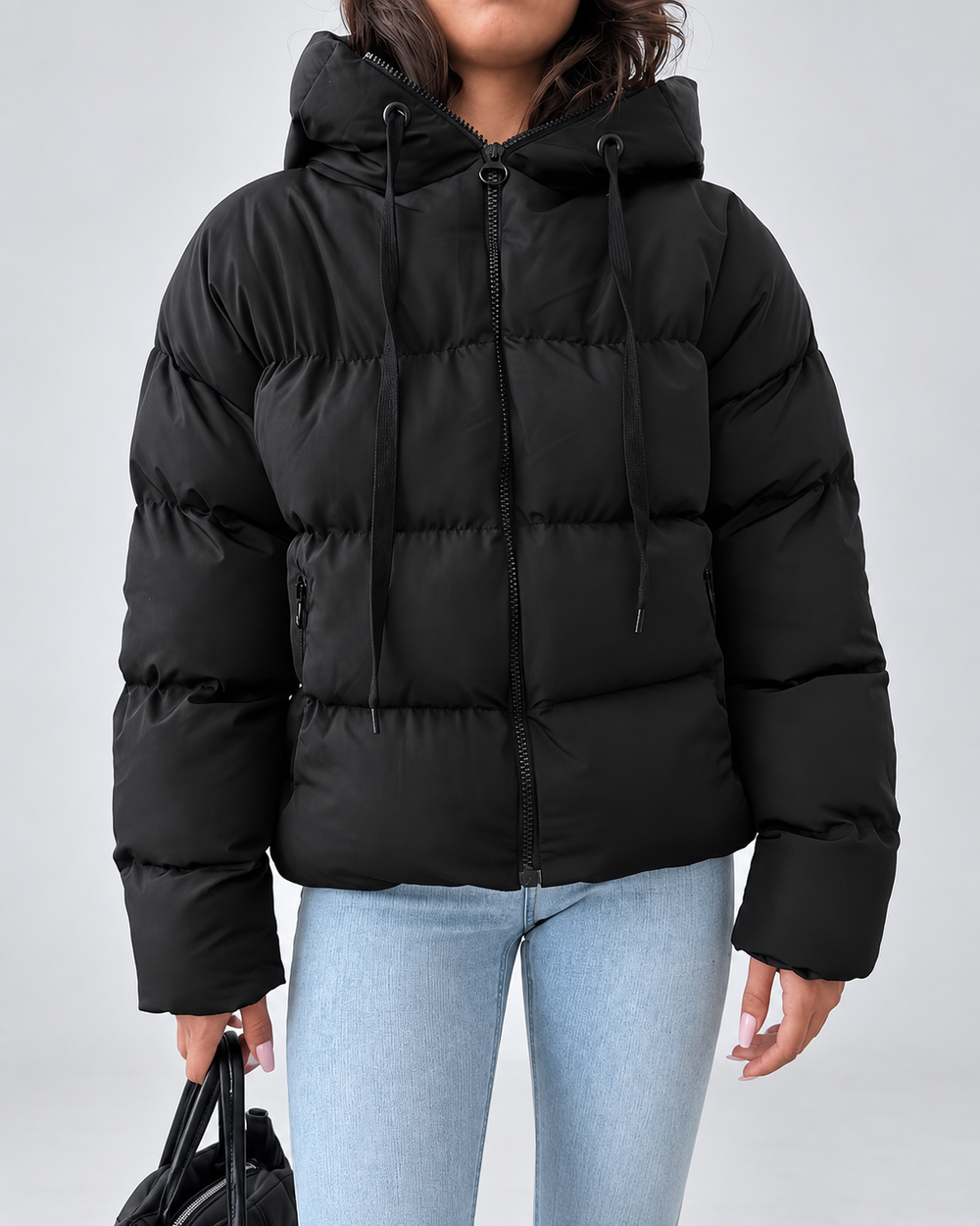 Dames oversized gewatteerde pufferjas met capuchon en ritssluiting